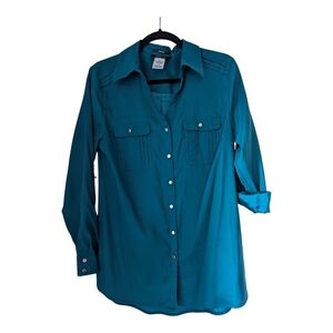 Style & Co. Teal Button-Up Blouse - S